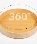 10 inch bamboo lazy susan pantry organizer with rotating tray top view showcasing smooth surface and circular design.