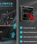 10 Inch Shutter Exhaust Fan With Speed Controller 647 CFM Beast Mode High Speed Vent Fan 1400 RPM Wall Mounted Attic Ventilation For Shed Garage Greenhouse Black HG Power installed on wall showing airflow diagram