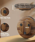10 inch farmhouse wooden lazy susan turntable designed for cabinets, showing non-slip pads and wider base for stability.
