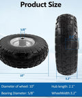 Product Size Chart of ✝️ 10-inch 4.10/3.50-4 tire and wheel flat free, with 5/8" bearings and 3.2 inches width, for wheelbarrows and more