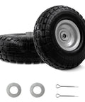 10-inch 4.10/3.50-4 tire and wheel flat free, heavy duty solid replacement tire with 5/8" bearings, for hand trucks, 2-pack, gray