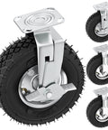 10 inch heavy duty caster wheels with brakes set of 4, locking swivel plate industrial casters rated up to 1300 lbs side view