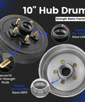 Close-up of 10-inch hub drum with pre-installed races L44610 and L68111, featuring secure fit high-strength studs.