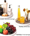 10 Inch Lazy Susan Turntable For Kitchen Cabinets And Refrigerators Pantry Organizer And Spice Rack Can Storage Decorative Fruit Tray For Corner Cabinets Pantry Bathroom Cosmetic Organizer Farmhouse White And Gray showcasing bathroom skincare, pantry drink, and tabletop fruit storage.