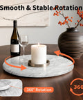 10 Inch Marble Lazy Susan With Silent Rotation For Countertop Kitchen Organization Natural Marble Cake Turntable displayed elegantly with candle and wine bottle on wooden table