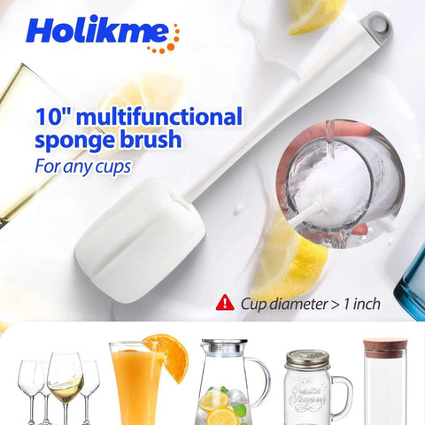 10-inch sponge brush from Long Handle Bottle Cleaning Brush Set For Narrow Neck Bottles And Decanters Tubes Spouts Lids