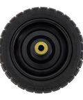 Front view of a 10 inch no-flat replacement tire, solid polyurethane, with a 2.16” hub and 5/8” bore for utility wagon.