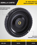 ✝️ 4-pack 10 inch no-flat replacement tires, 300 lb capacity each – solid polyurethane, 2.16” hub, 5/8” bore – side view