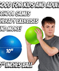 Man holding green ball with 10 Inch Kickball Playground Balls - (Pack of 6) Inflatable Rubber Indoor Outdoor Bouncy Balls