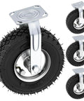 10 inch pneumatic caster set of 4 with 2 swivel and 2 rigid casters, featuring heavy duty rubber knobby tread wheels.