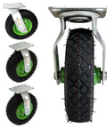 10 inch pneumatic caster wheels set of 4 with heavy duty air tires, showing 2 swivel casters and 2 rigid casters.