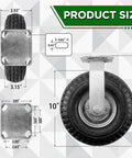 10 inch pneumatic rigid caster wheels in a 2 pack with all terrain rubber tires, zinc top plate design rated 600 lbs dimensions.