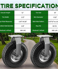 10 inch pneumatic rigid caster wheels in a 2 pack with all terrain rubber tires, zinc top plate design rated 600 lbs close-up