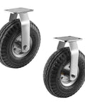 10 inch pneumatic rigid caster wheels in a 2 pack with all terrain rubber tires, zinc top plate design rated 600 lbs