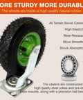 10 inch pneumatic caster wheels set of 4 with heavy duty air tires, showing a swivel caster with a rubber tire and metal yoke.