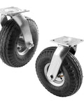 10 inch pneumatic swivel caster wheels in a 2 pack with air filled rubber tires and zinc top plates.