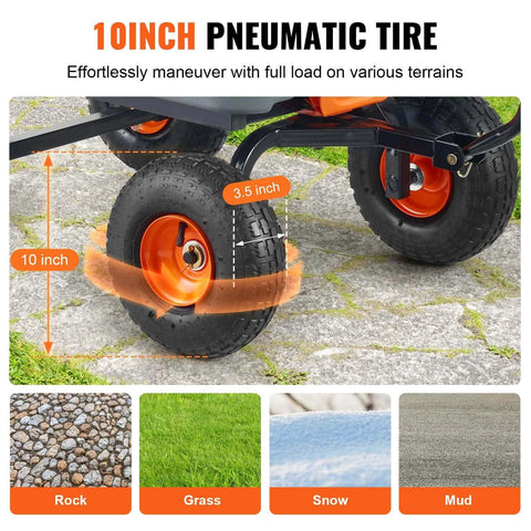 10 inch pneumatic tire of 800 lb Poly Dump Garden Cart Heavy Duty Yard Dump Wagon 4 wheel wheelbarrow with steel frame