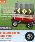 Wooden cart on grass loaded with barrels, featuring 10" plastic hub PU solid wheels and double sealed axle for tire protection.