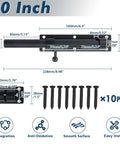 10 Inch Heavy Duty Slide Bolt Latch With SUS304 Stainless Steel Barrel Lock and Matte Black Finish, mounting screws included