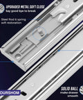 Close-up of 10 Inch Soft Close Drawer Slides 1 Pairs (2pcs) Heavy Duty Full Extension Ball Bearing, showing metal soft close and solid ball features