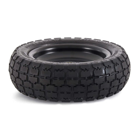 10 inch solid polyurethane no-flat replacement tire, 5/8” bore, 2.16” hub, for utility wagon or hand truck, 300 lb capacity.