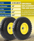 ✝️ (2-pack) 10-inch solid tire wheels - replacement 4.10/3.50-4 flat free tires and wheels with 5/8 axle bore hole bearings, 2.17 offset hub