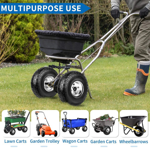 4.10/3.50-4 Flat Free 10 Inch Solid Tires and Wheels Replacement on garden trolley for versatile use