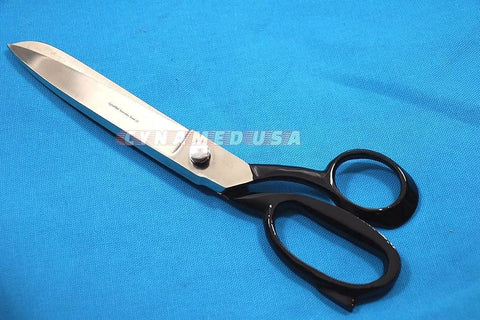 Heavy Duty 10 Inch Fabric Scissors Stainless Steel Tailor Shears For Leather And Fabric Cutting with ergonomic handle on blue background