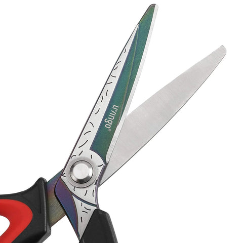 Close-up of 10 Inch Heavy Duty Scissors With Titanium Coating Forged Stainless Steel Blades showing rust-resistant multipurpose shears.