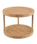 10 inch two tier bamboo lazy susan turntable organizer showing a round bamboo display for kitchen and pantry use
