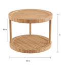 10 inch two tier bamboo lazy susan turntable organizer with a height of 7 inches, perfect for kitchen and pantry use.