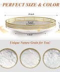 White marble lazy susan turntable for table top, 10 inch round natural marble tray with gold frame, top view.