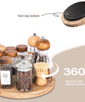 Wood lazy susan organizer kitchen turntable, 10 inch round decorative farmhouse tray in brown with non-slip bottom and smooth rotation.