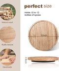 Wood lazy susan organizer kitchen turntable, 10 inch round decorative farmhouse tray in brown, showcasing rustic texture and size.