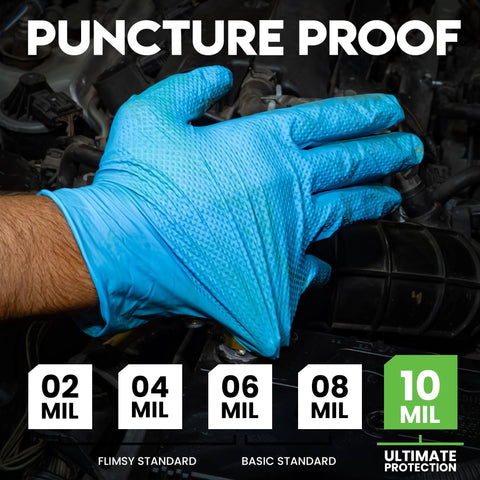 10 Mil Nitrile Heavy Duty Gloves With Diamond Grip For Mechanics Auto Repair worn during engine work.