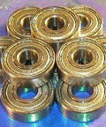 10-Pack Bearings 1603ZZ 5/16" x 7/8" x 9/32" - Miniature Bearings with chrome steel shields on display.