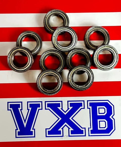10-Pack 6801ZZ Beairng 12x21x5mm Ball Bearings on a striped background, showcasing chrome steel construction.