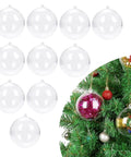 10 Pcs 3.14 inch Filling Transparent Plastic Decorative Call DIY Craft Ball Transparent Ball Christmas, Birthday, Wedding, Party and Home Decoration Ornaments ((3.14"/80mm)) displayed with Christmas tree.