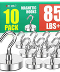 10-pack magnetic hooks 85 lbs capacity in steel construction with packaging, ideal for organizing space at home or office