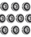 10 Pack Flanged Ball Bearings Five Eighths Inch By One And Three Eighths Inch By One Half Inch Pre Lubricated set shown on white background