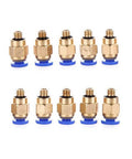 10 Pack PC4 M6 Pneumatic Straight Fittings For 4 Mm Nylon Tube M6 Thread Quick Connect Blue Copper Finish Ideal For Polyurethane Or Nylon Tubing In Air Lines And DIY Pneumatic Projects Single Use in a row.
