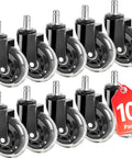 Office Chair Wheel Set Of 10 Rubber Caster Wheels Heavy Duty Replacement Casters Universal Standard Size 7/16 By 7/8