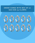 KE24BX 10 Piece SAE 24 Hose Clamp Set In Silver With 300 Series Stainless Steel for corrosion resistance and wide range