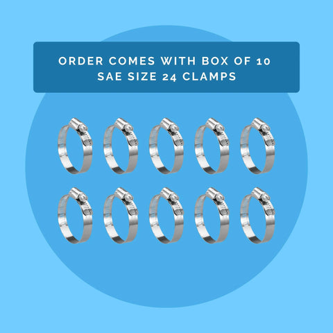 KE24BX 10 Piece SAE 24 Hose Clamp Set In Silver With 300 Series Stainless Steel for corrosion resistance and wide range