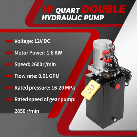 12V DC Hydraulic Dump Trailer Pump Workhorse With 15 Foot Remote 10 Quart Tank Double Acting Lift And Lower System