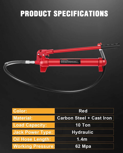 10 Ton Hydraulic Floor Jack Pump Ram Replacement With Long Handle For Auto Body Frame Repair And Heavy Duty Equipment Maintenance OCPTY