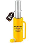 Image of a yellow 10 ton Hydraulic Jack Cylinder Long Ram 6” Stroke Portable Hydraulic Ram Industrial Lifting Tool with handle.