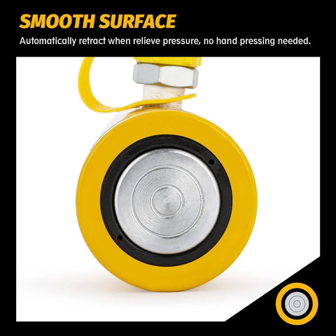 Close-up of 10 ton Hydraulic Ram Jack Cylinder Short Type with smooth surface for automatic retraction during use.