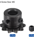 Close-up of Two 10 Tooth Chain Sprockets With One Quarter Inch Pitch And 8 Millimeter Bore For ISO 04C Chains C45 Carbon Steel with M5 Set Screws