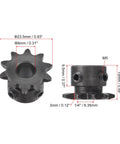 Two 10 Tooth Chain Sprockets With One Quarter Inch Pitch And 8 Millimeter Bore For ISO 04C Chains C45 Carbon Steel Sprockets Built Tough As Nails With M5 Set Screws 23.5 Millimeters Outside Diameter 9.5 Millimeters Wide 15 Millimeters Total Width